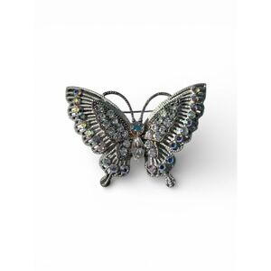 Vintage Silver Tone‎ Aurora Borealis Rhinestone Sparkly Butterfly Insect Brooch